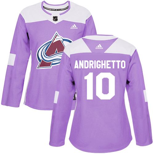Adidas Avalanche #10 Sven Andrighetto Purple Authentic Fights Cancer Women's Stitched NHL Jersey - Click Image to Close